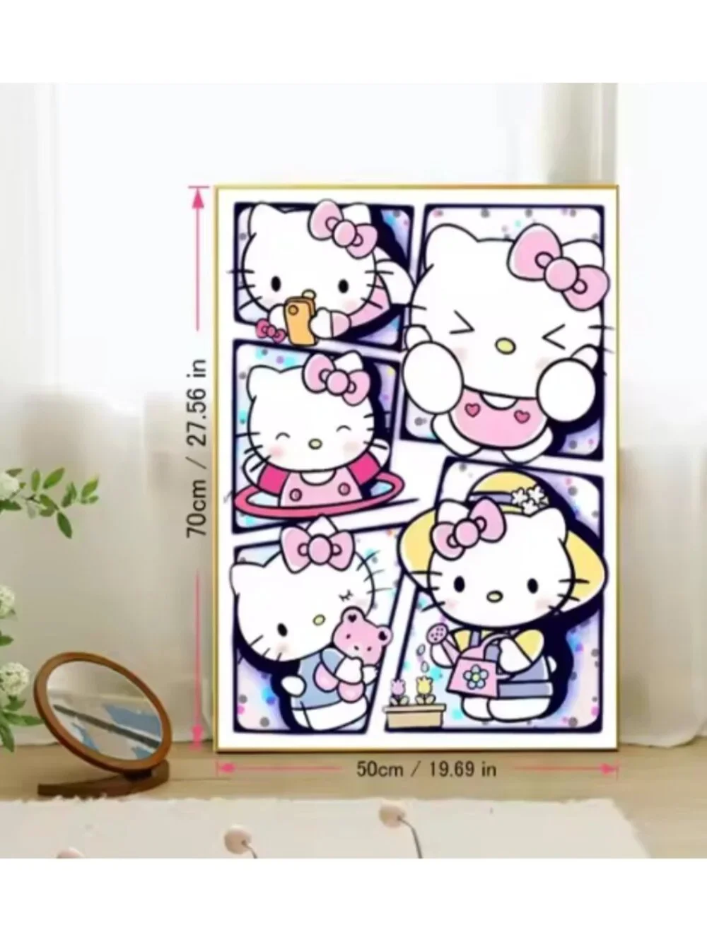 Hello Kitty Diamond Painting Kit Floral DIY Art with Frame All Supplies Included